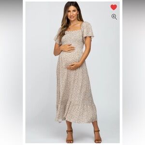 Ivory Floral Smocked Maternity Maxi Dress